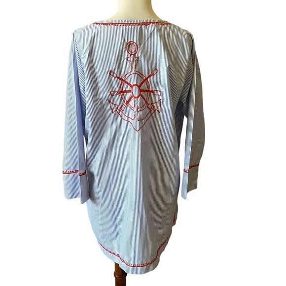 GRETCHEN SCOTT TUNIC SWIM COVERUP SAILOR NAUTICAL COASTAL GRANDMA NWT WOMENS M - Picture 5 of 13
